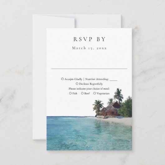Elegant Watercolor Tropical Beach Wedding 出欠カード (正面)