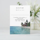 Elegant Watercolor Tropical Beach Wedding 出欠カード (スタンド正面)