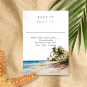 Elegant Watercolor Tropical Beach Wedding 出欠カード