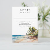 Elegant Watercolor Tropical Beach Wedding 出欠カード (スタンド正面)