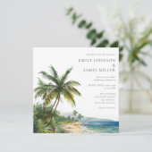 Elegant Watercolor Tropical Beach Wedding 招待状 (スタンド正面)
