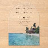 Elegant Watercolor Tropical Beach Wedding Arch アクリル招待状 (正面)