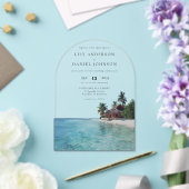 Elegant Watercolor Tropical Beach Wedding Arch アクリル招待状 (インサイチュ (ウェディング))
