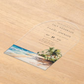Elegant Watercolor Tropical Beach Wedding Arch アクリル招待状 (レイダウン)