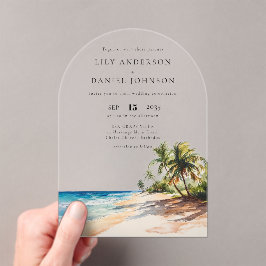 Elegant Watercolor Tropical Beach Wedding Arch アクリル招待状
