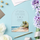 Elegant Watercolor Tropical Beach Wedding Arch アクリル招待状 (インサイチュ (ウェディング))