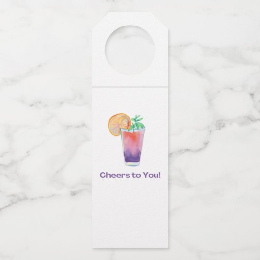 Elegant Watercolor Tropical Drink Celebration ボトルネックタグ (正面)