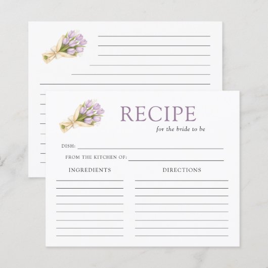 Elegant Watercolor Tulip Bridal Shower Recipe Card (正面/裏面)