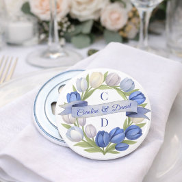 Elegant Watercolor Tulip Wreath Wedding Blue Ivory 栓抜き