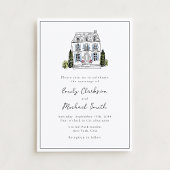Elegant Watercolor Venue Sketch Wedding Invitation 招待状