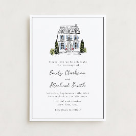 Elegant Watercolor Venue Sketch Wedding Invitation 招待状