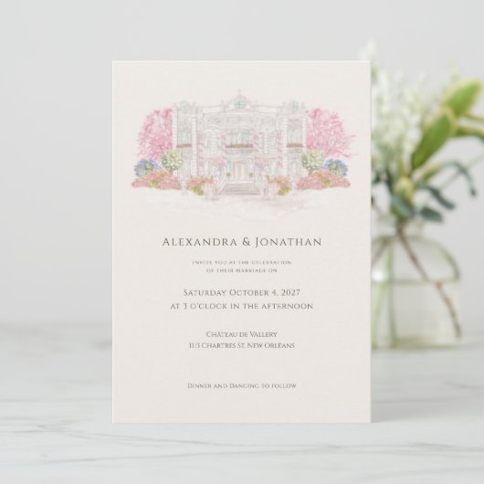 Elegant Watercolor Villa Wedding  招待状 (スタンド正面)