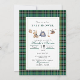 Elegant  Watercolor Vintage plaid teddy bear Baby  招待状