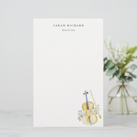 Elegant Watercolor Violin Musician Music Teacher 便箋 (スタンド正面)