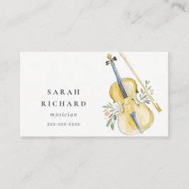 Elegant Watercolor Violin Musician Music Teacher 名刺