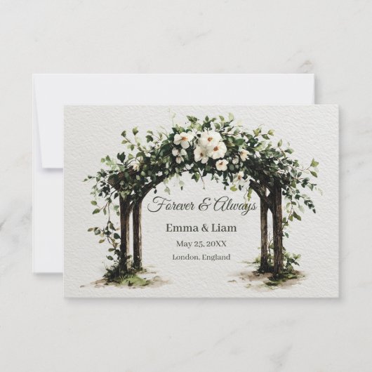 Elegant Watercolor Wedding Arch with White Flowers セーブザデート (正面)
