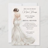 Elegant Watercolor Wedding Dress Bridal Shower 招待状 (正面)