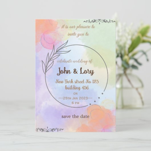 Elegant Watercolor Wedding Invitation  招待状 (スタンド正面)