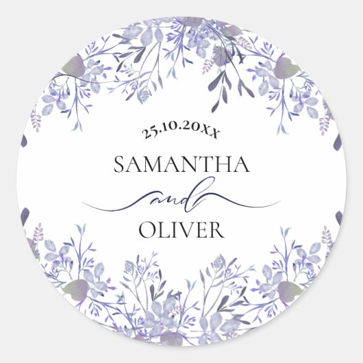 Elegant Watercolor Wedding Sticker ラウンドシール (正面)