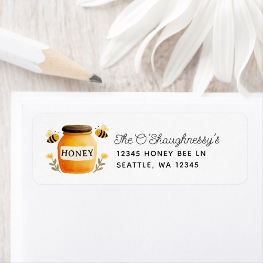 Elegant Watercolor White Honey & Bees ラベル (インサイチュ)