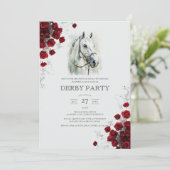 Elegant Watercolor White Horse Roses Kentucky Derb 招待状 (スタンド正面)
