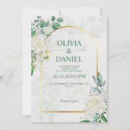Elegant Watercolor White Roses Wedding Invitation 招待状