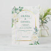 Elegant Watercolor White Roses Wedding Invitation 招待状 (スタンド正面)