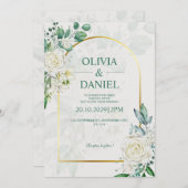 Elegant Watercolor White Roses Wedding Invitation 招待状 (正面/裏面)