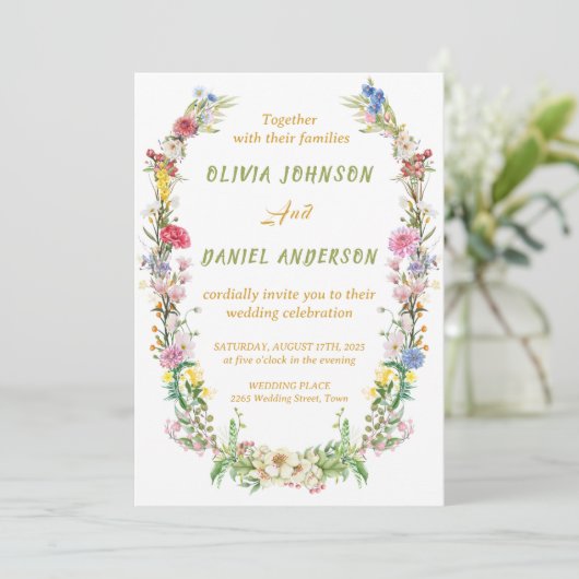 Elegant Watercolor Wild Flowers Wedding 招待状 (スタンド正面)