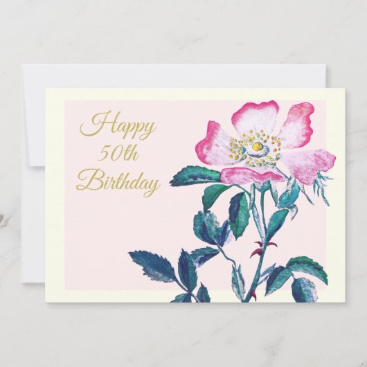 Elegant Watercolor Wild Rose 50th Birthday シーズンカード (正面)
