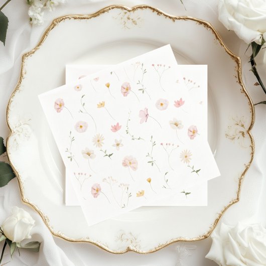 Elegant Watercolor Wildflower Floral Baby Shower スタンダードカクテルナプキン