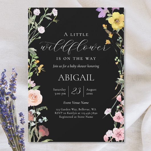 Elegant Watercolor Wildflower Floral Baby Shower 招待状