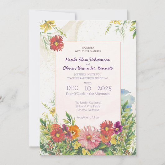 Elegant Watercolor Wildflower Garden Wedding 招待状 (正面)