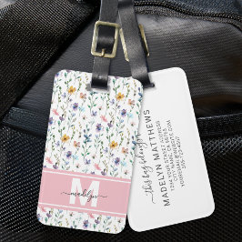 Elegant Watercolor Wildflower Monogram ラゲッジタグ