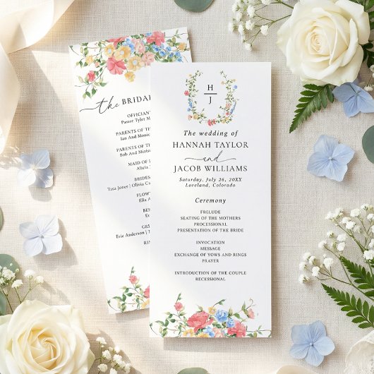 Elegant Watercolor Wildflower Wedding Program プログラム