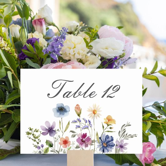 Elegant Watercolor Wildflowers Spring Wedding テーブルナンバー