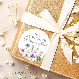 Elegant Watercolor Wildflowers Spring Wedding ラウンドシール