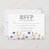 Elegant Watercolor Wildflowers Spring Wedding 出欠カード (正面)