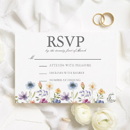 Elegant Watercolor Wildflowers Spring Wedding 出欠カード