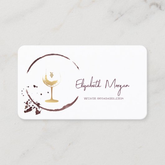 Elegant Watercolor Wine Stain Gold Wine Glass  名刺 (正面)