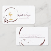 Elegant Watercolor Wine Stain Gold Wine Glass  名刺 (正面/裏面)