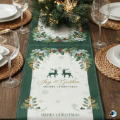 Elegant Watercolor Winter Greenery Christmas ショートテーブルランナー