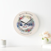 Elegant Watercolor Winter Snow Scene  ラージ壁時計 (ホーム)