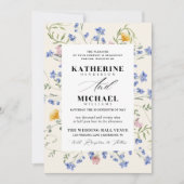 Elegant Watercolor Wldflowers Meadow Details RSVP 招待状 (正面)