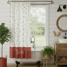 Elegant Watercolor Woodland Winterberry Pattern シャワーカーテン