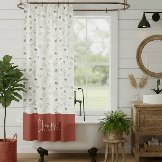 Elegant Watercolor Woodland Winterberry Pattern シャワーカーテン