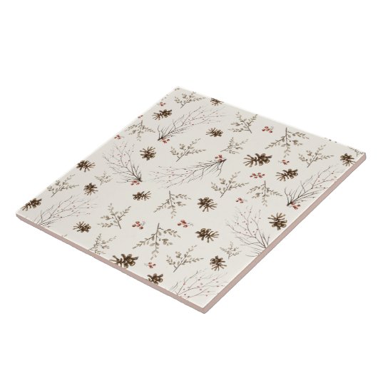 Elegant Watercolor Woodland Winterberry Pattern タイル (側面)