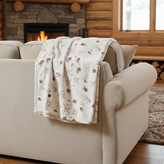 Elegant Watercolor Woodland Winterberry Pattern フリースブランケット