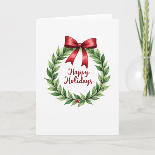 Elegant Watercolor Wreath Happy Holidays Card カード (正面)
