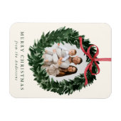 Elegant Watercolor Wreath with Bow Christmas Photo マグネット (横)